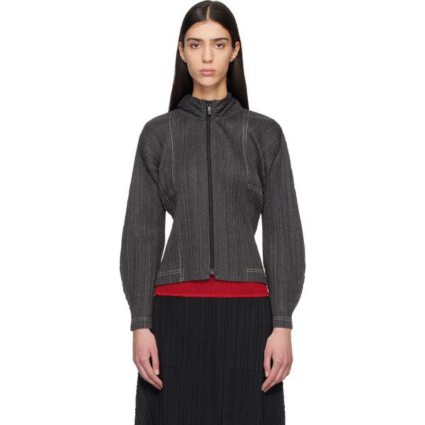  Pleats Please Issey Miyake Black Cotton Denim Hoodie 