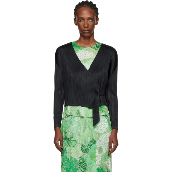  Pleats Please Issey Miyake Black Facade Cardigan 