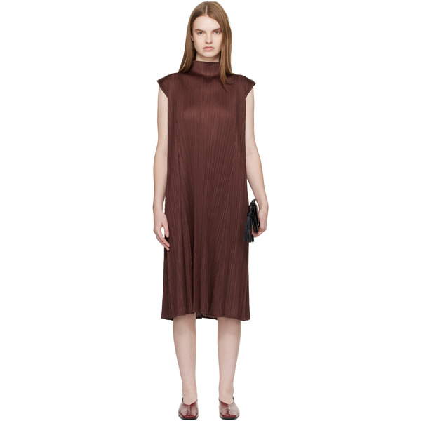  Pleats Please Issey Miyake Brown Monthly Colors November Midi Dress 