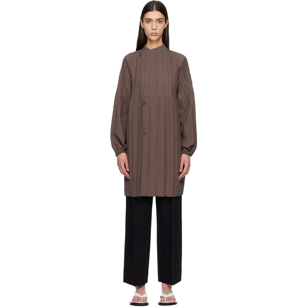  Pleats Please Issey Miyake Brown Smooth Coat 