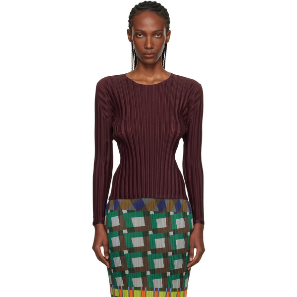  Pleats Please Issey Miyake Burgundy Rib Pleats January T-shirt 