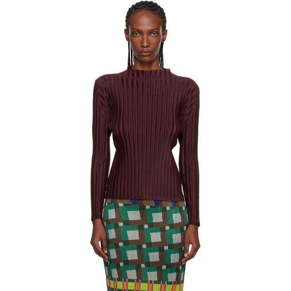  Pleats Please Issey Miyake Burgundy Rib Pleats January Top 