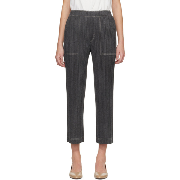  Pleats Please Issey Miyake Gray Cotton Denim Trousers 