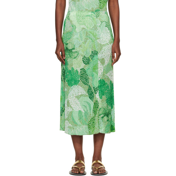  Pleats Please Issey Miyake Green Foggy Forest Midi Skirt 