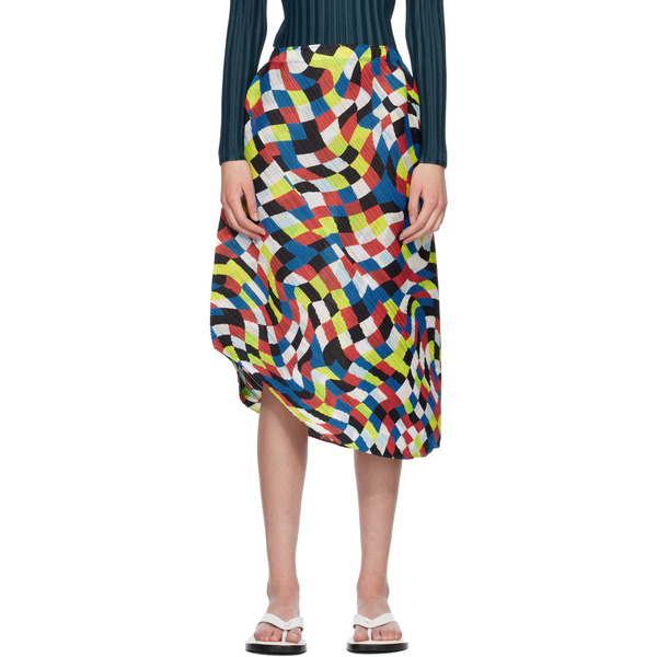  Pleats Please Issey Miyake Multicolor Dancing Square Midi Skirt 