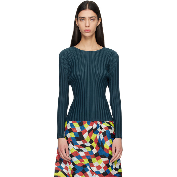  Pleats Please Issey Miyake Navy Rib Pleats November Top 