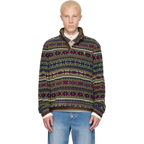  Polo Ralph Lauren Green Patterned Fleece Sweater 