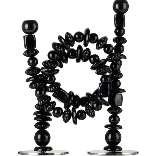  Polspotten Black & Silver Beads Candle Holders 