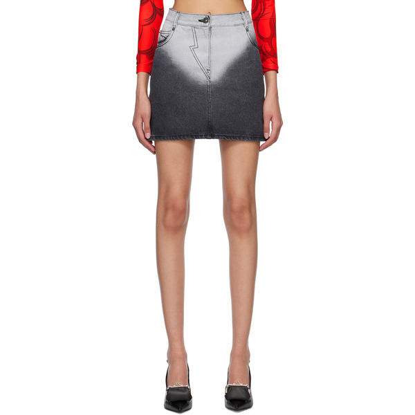  Pushbutton Black Brief-washed Denim Miniskirt 