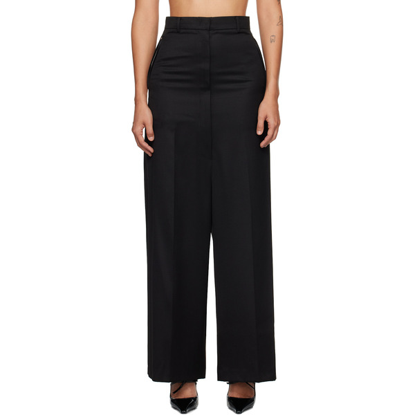  Pushbutton Black Side Folded Wide Trousers 