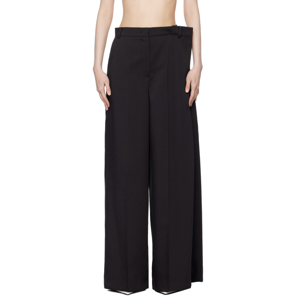  Pushbutton Black Side Folded Wide Trousers 