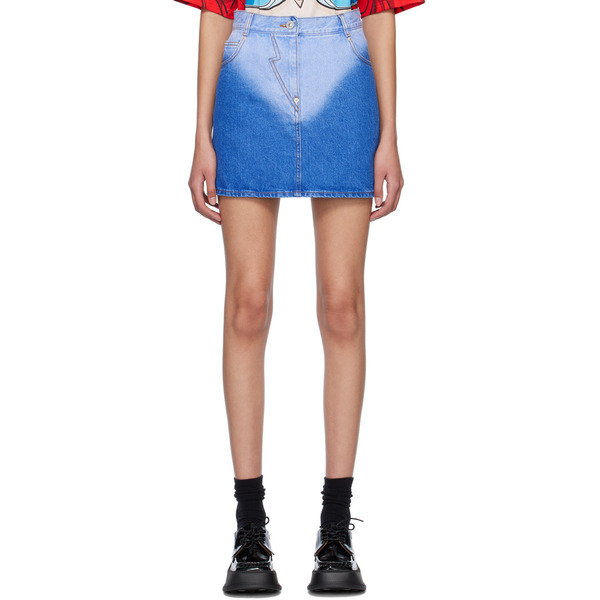  Pushbutton Blue Brief-washed Denim Miniskirt 
