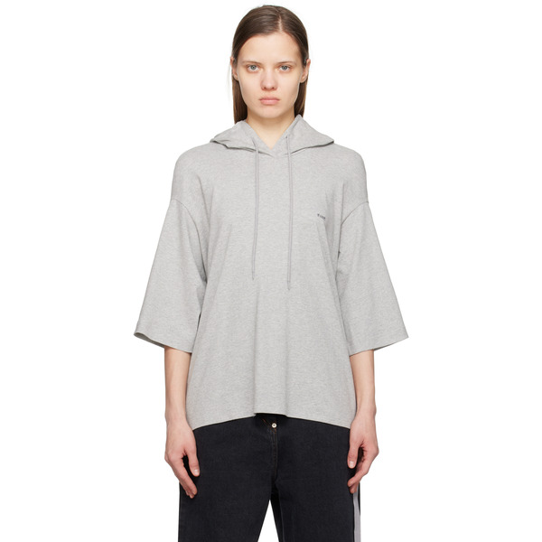  Pushbutton Gray Square Half Sleeve Hoodie 