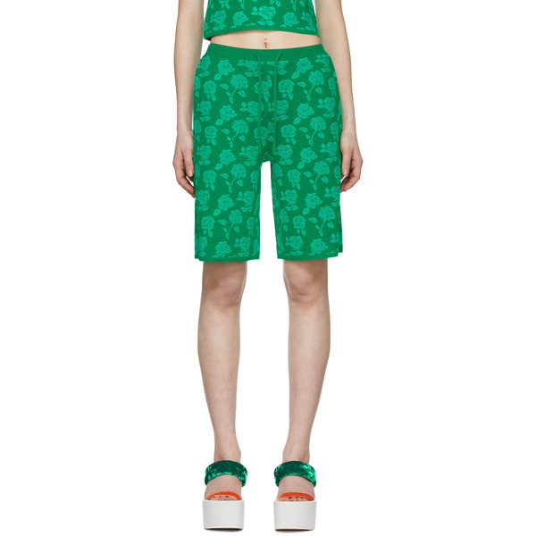  Pushbutton Green Polyester Shorts 
