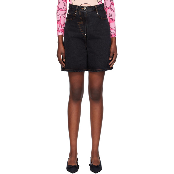  Pushbutton Navy Five-pocket Denim Midi Skort 