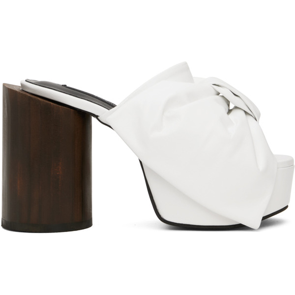  Pushbutton White Ribbon Platform Heels 