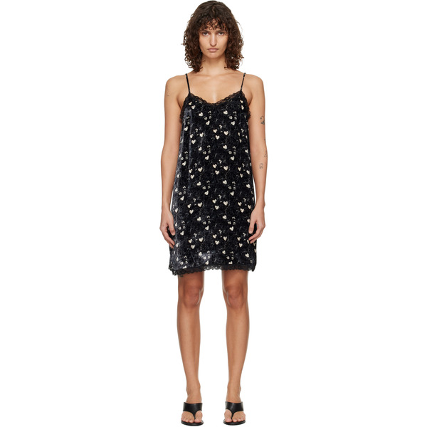 R13 Black Lace Trimmed Slip Midi Dress 