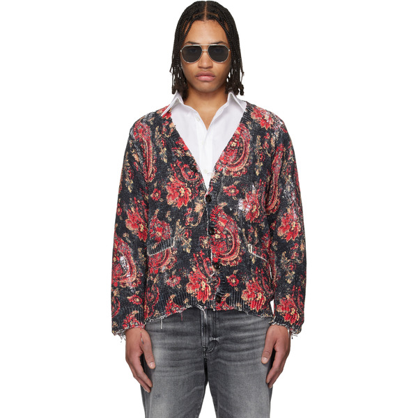  R13 Black & Red Printed Boyfriend Cardigan 