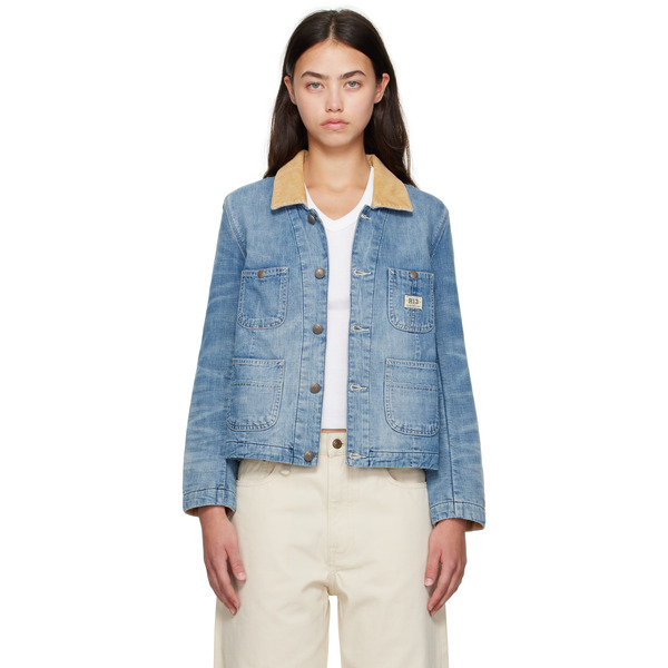  R13 Blue Cropped Denim Chore Jacket 