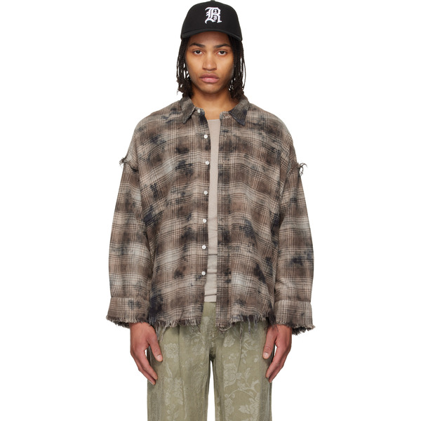  R13 Brown & Gray Shredded Seam Drop Neck Shirt 
