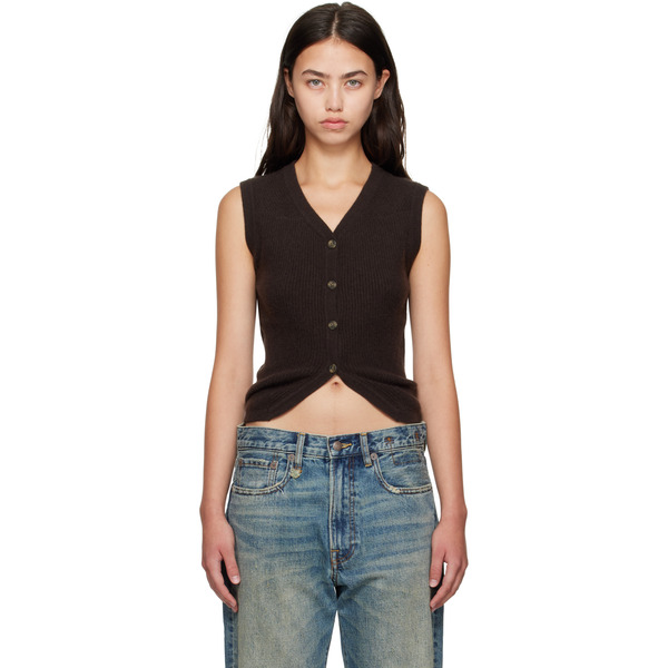  R13 Brown Ribbed Wrap Around Vest 