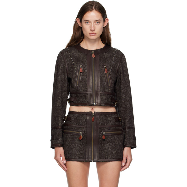  R13 Brown Stitch Details Crewneck Jacket 