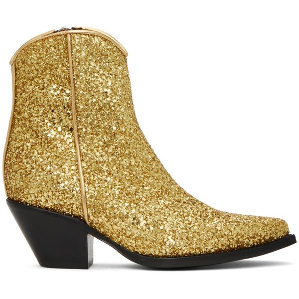  R13 Gold Skinny Ankle Cowboy Boots 