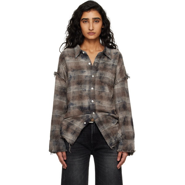  R13 Gray Shredded Seam Drop Neck Shirt 