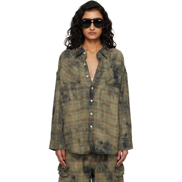 R13 Green & Navy Drop Neck Work Shirt 
