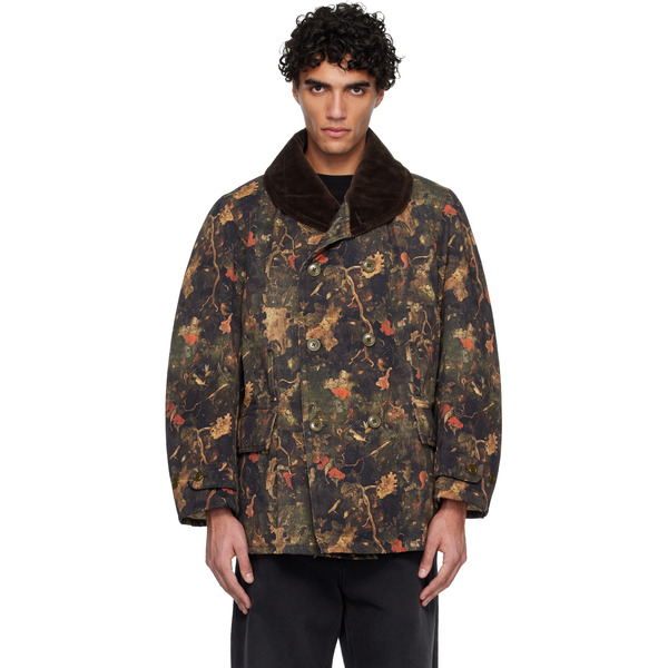  R13 Khaki & Brown Oversized Shawl Lapel Coat 