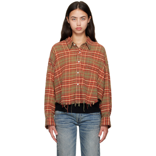  R13 Orange & Khaki Drop Neck Cropped Shirt 