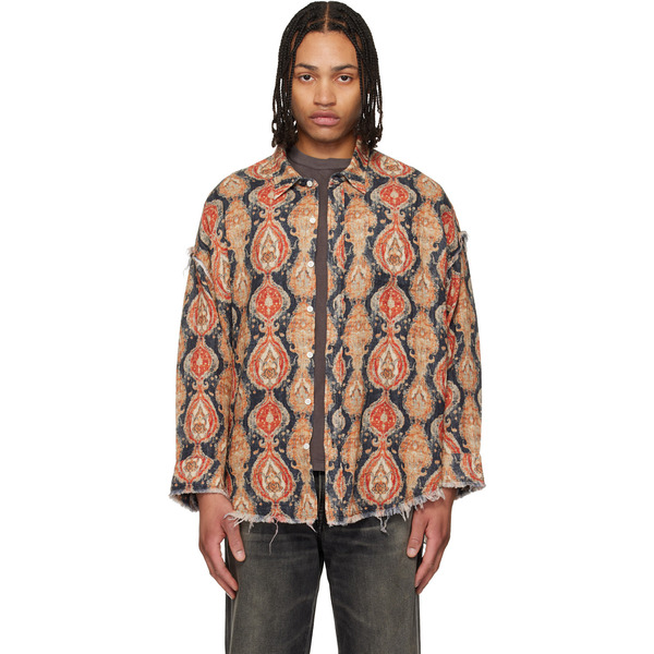  R13 Orange & Navy Shredded Seam Drop Neck Shirt 