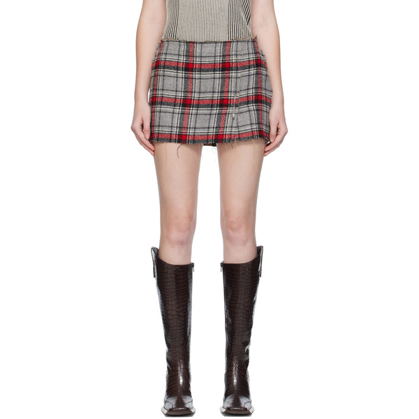  R13 Red & Gray Raw Cut Reversible Miniskirt 