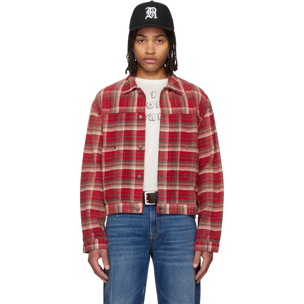  R13 Red Relaxed Pleated Trucker Jacket 