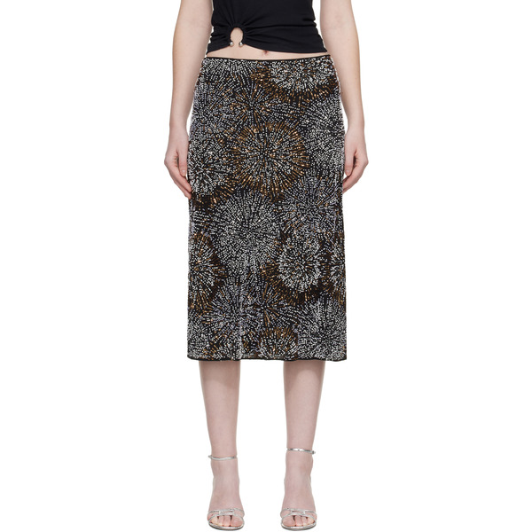  Rabanne Black Pearl Crepe Midi Skirt 