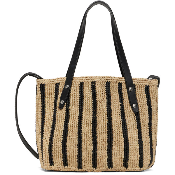  Rag & Bone Beige & Black Small Striped Straw Tote 