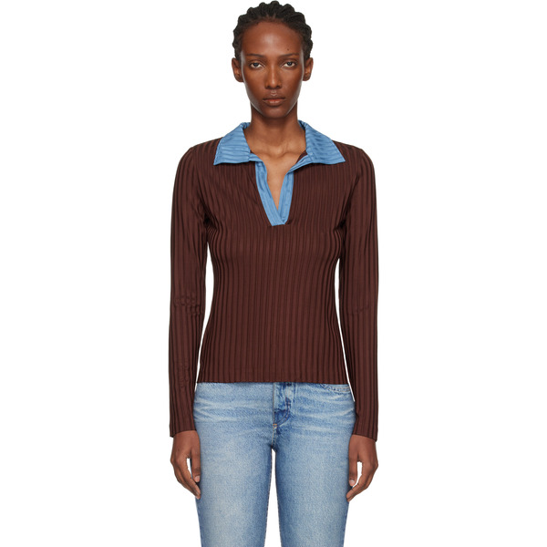  Rag & Bone Burgundy Natalia Colorblock Long Sleeve Polo 
