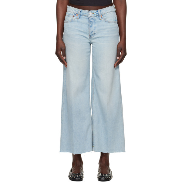  Re/done Blue Comfort Stretch Mid Rise Wide Leg Crop Jeans 