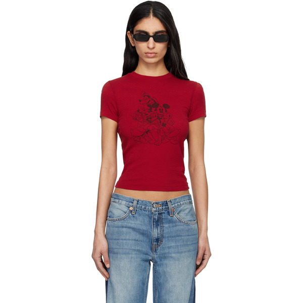  Re/done Red 90s Baby 'mickey Mouse Crew' T-shirt 