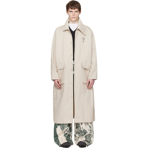  Reese Cooper Beige Cotton Herringbone Overcoat 