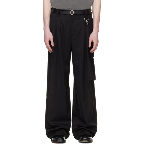  Reese Cooper Black Wool Pleated Cargo Pants 