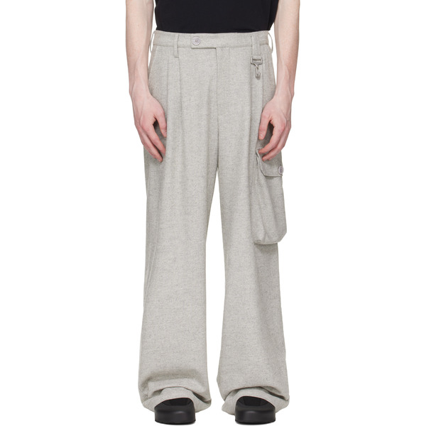  Reese Cooper Gray Wool Herringbone Pleated Cargo Pants 