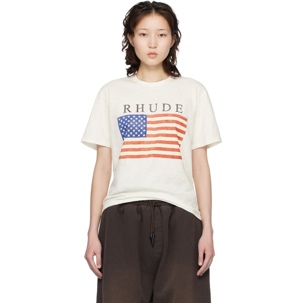  Rhude Off-white Usa Flag Slub T-shirt 