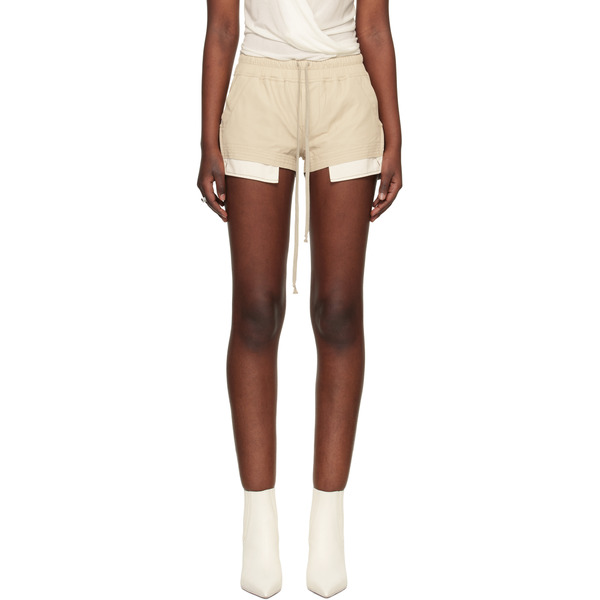  Rick Owens Beige Fog Boxer Leather Shorts 