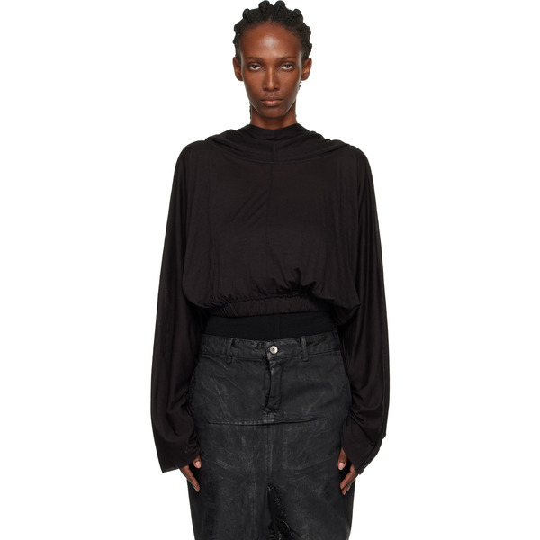  Rick Owens Black Concordians Cropped Tunic Hoodie 