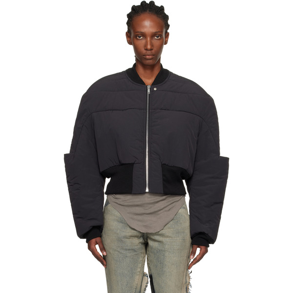  Rick Owens Black Concordians Girdered Cropped Bomber Down Jacket 