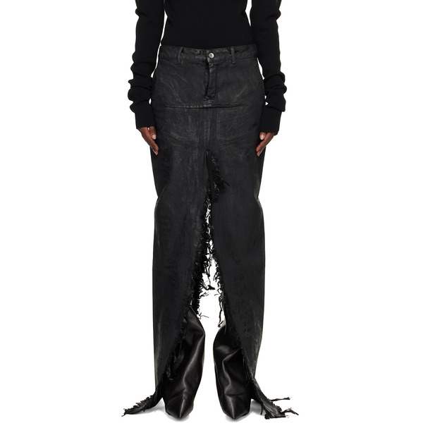  Rick Owens Black Concordians Runway Sliced Denim Maxi Skirt 