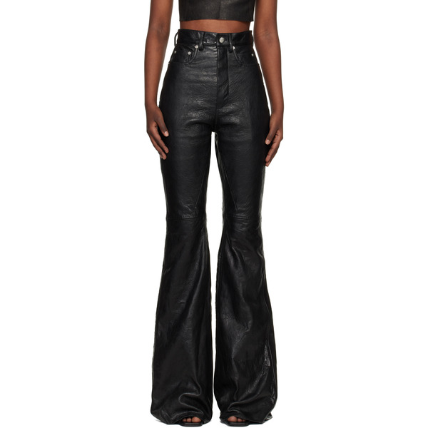  Rick Owens Black Temple Bolan Bootcut Leather Pants 