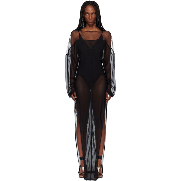  Rick Owens Black Temple Collage Maxi Dress 
