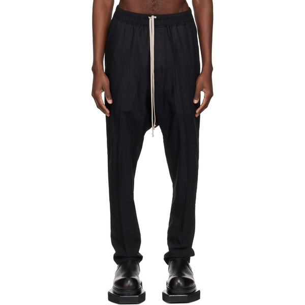  Rick Owens Black Temple Drawstring Slim Long Trousers 